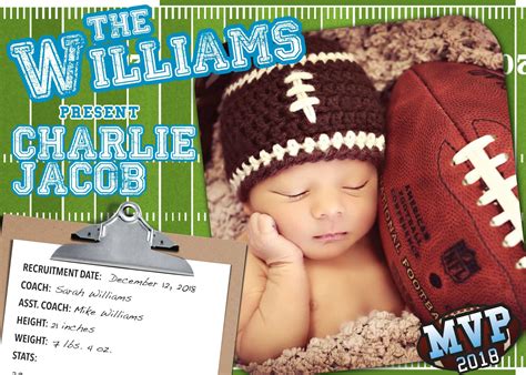 Football Birth Announcement Printed For You Or Digital Etsy