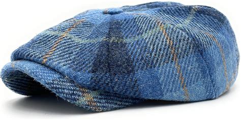 Tartan Tweeds Harris Tweed Newsboy Cap Blue Check Made In Scotland L