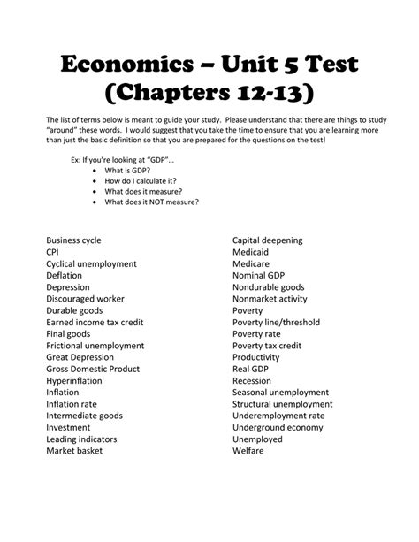 Economics Unit Test Chapters