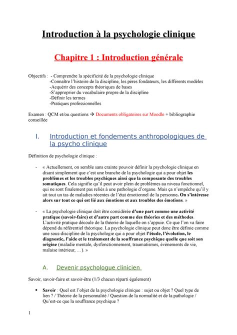 Cm De Psychologie Clinique Licence Introduction La Psychologie