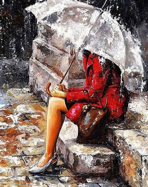 Woman In The Rain Painting | Art Of Paint By Numbers