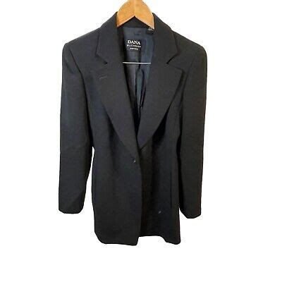 Dana Buchman Black Wool Single Button Long Blazer Jacket Sz P Ebay