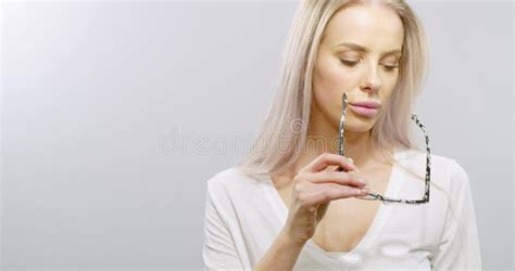 Beautiful Blonde Woman Student Puts On Glasses Stock Footage Video Of Lips Female