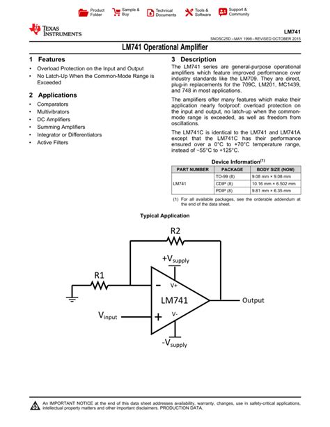 Lm741 Operational Amplifier Rev D