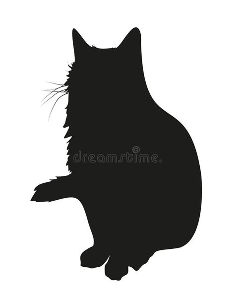 Black Silhouette of a Fluffy Cat Stock Vector - Illustration of fluffy ...