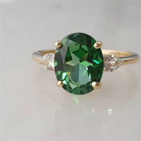 Green Topaz Ring White Sapphire Ring Green Ring Topaz Engagement