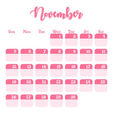 2023 Calendario Noviembre Rosa Pastel Planificador Mensual PNG 2023