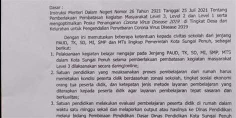 Wali Kota Sungai Penuh Keluarkan Surat Edaran Terkait Proses Belajar