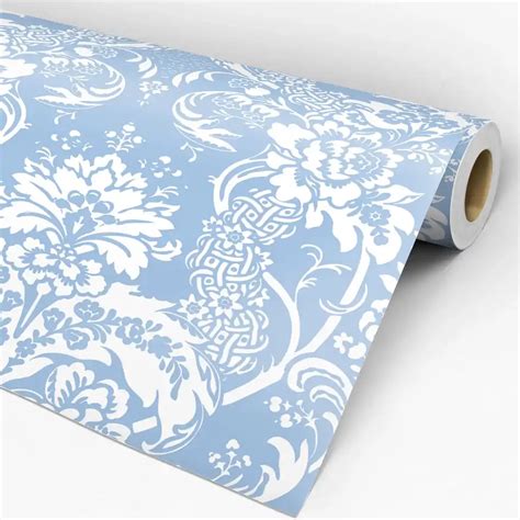 Papel De Parede Arabesco Azul E Branco Biano