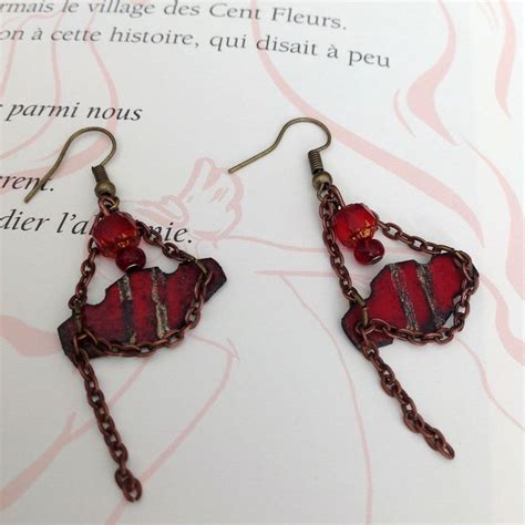 Boucles d oreille cuivre émaillé rouges cuivrées Bijoux de sac