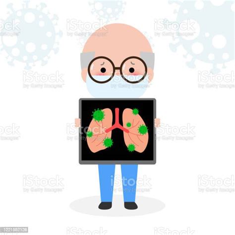 노인은 코로나 바이러스 또는 Covid19 노인폐의 엑스레이를 보유와 가져옵니다 노인 검역 백색 배경 벡터 그림에 고립 된 확산