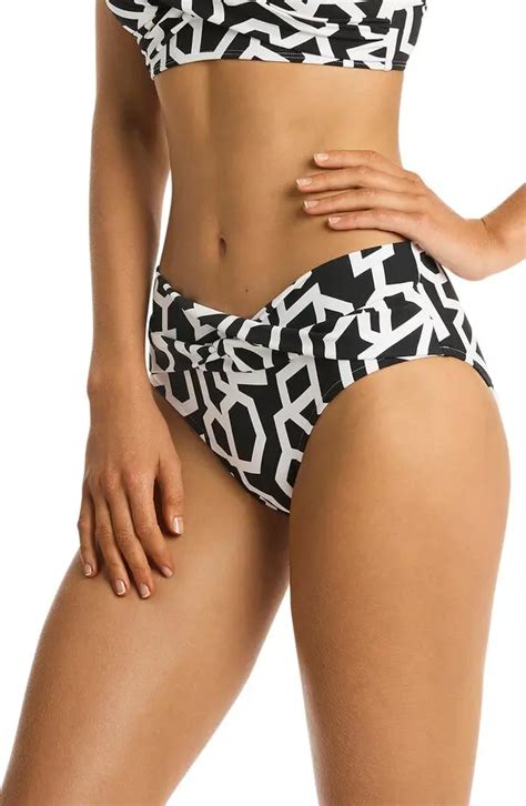 Sea Level Deco Twist Mid Bikini Bottoms Black Editorialist