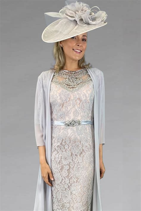 Short Fitted Lace Dress With Matching Chiffon Coat S