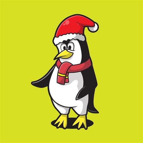 Premium Vector Cartoon Penguin With Hat And Christmas Scarf