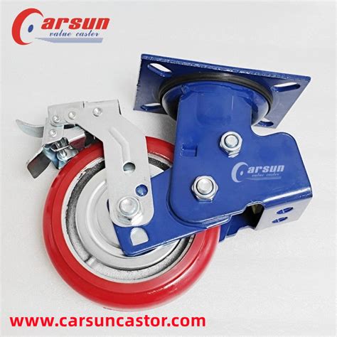 China Spring Loaded Shock Absorbing Casters Inch Iron Core Pu Wheel