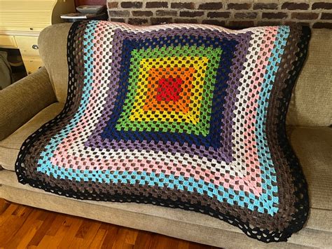 Rainbow Gay Pride Blanket Progress Flag Colors With Granny Squares Inches By Inches Etsy