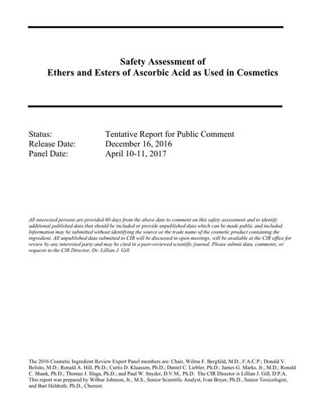 Pdf Safety Assessment Of Ethers And Esters Of Ascorbic Acid As