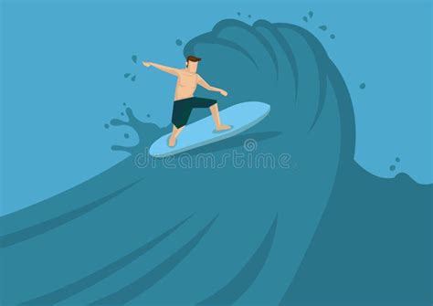 Surfer Riding Big Waves On Surfboard Stock Vector Illustration Of