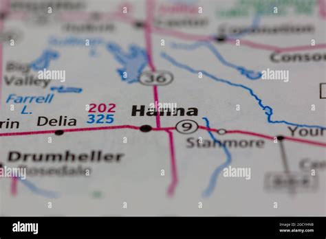 Hanna Alberta Canada Shown On A Road Map Or Geography Map Stock Photo