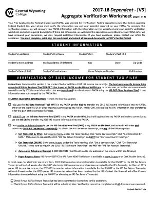 Fillable Online Dependent V Aggregate Verification Worksheet