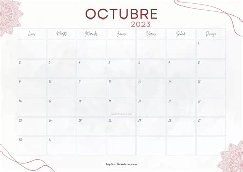 Calendarios Octubre 2023 💜 Para Imprimir