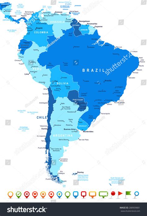 South America Map Highly Detailed Vector стоковая векторная графика