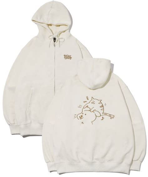 Musinsa Cpgn Studio Enjoy Cat Embroidered Hooded Zip Up Cream