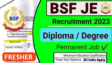 Bsf Junior Engineer Notification Out Fresher Permanent Job