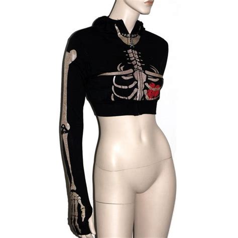 Glow In The Dark Glitter Skeleton Ribcage Cropped Hoodie Top Thumbhole