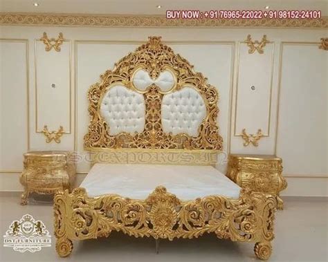 Luxury Silver King Size Bedroom Furniture Maharaja Bedroom Set Teak Carved Crown Bed