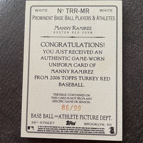 Topps Turkey Red Relics White Trr Mr Manny Ramirez Mem