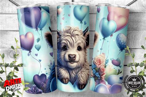 Baby Highland Cow Valentine Tumbler Wrap Graphic By Arte Digital