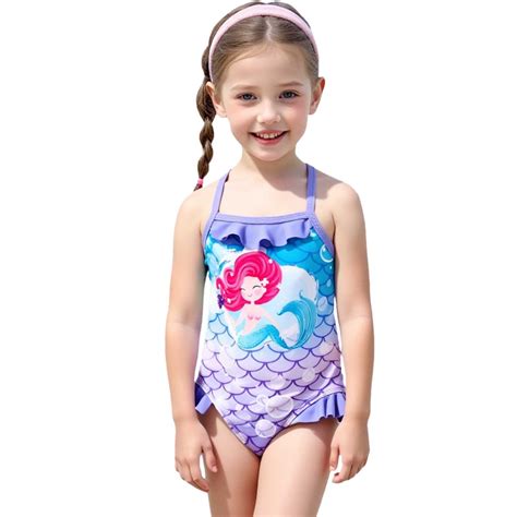 Liipee Girls Swimwear Summer Cute Ruffles Halter Neck Fish Scale Printed Bodysuit Bikini