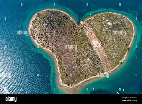 Heart Shaped Island Of Galesnjak Aerial View Dalmatia Region Of