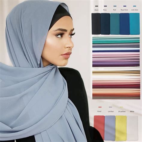 Ramadan Muslim Chiffon Hijabs For Woman Plain Color Headscarf Long