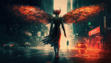 Wallpaper Ai Art Illustration Angel Demon Wings Street City