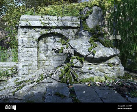 3D Illustration Abandoned Temple Ruins in the Forest Stock Photo - Alamy