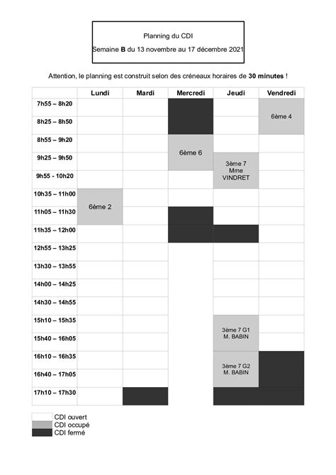 Calaméo Planning du CDI du 13 au 17 décembre 2021