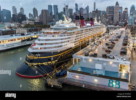 New York - October 22 2016: Disney Magic Cruise Ship docked at the Manhattan Cruise Terminal ...