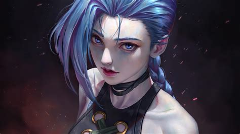 Bakgrundsbilder Jinx League Of Legends Ser Tittaren Blått Hår Blåa