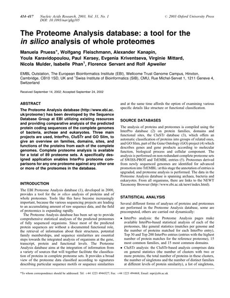 (PDF) The Proteome Analysis database: a tool for the in silico analysis ...