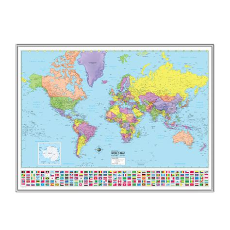 Classroom World Map World Advanced Political Framed Wall Map Silver