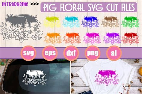 Floral Pig Svg Cut File Pig Svg Vector Pig Silhouette