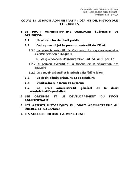 Cours 1 Plan de l exposé Faculté de droit Université Laval DRT