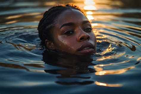 Premium Photo Portrait Of An African American Woman Submerged In Water