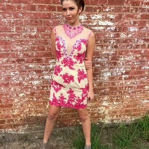 Beaded Deep V Neck Fuchsia Red Lace Appliques Nude Lining Short Sheath Homecoming Dress Prom