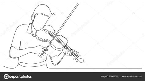 Uma Linha Ilustração Vetorial Violinista Desenho Linha Única Homem