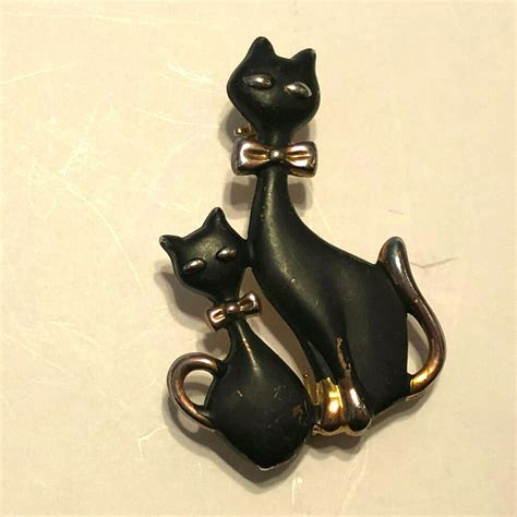 Black Cats Matte Enamel Brushed Goldtone Pin Brooch Unbranded In 2021