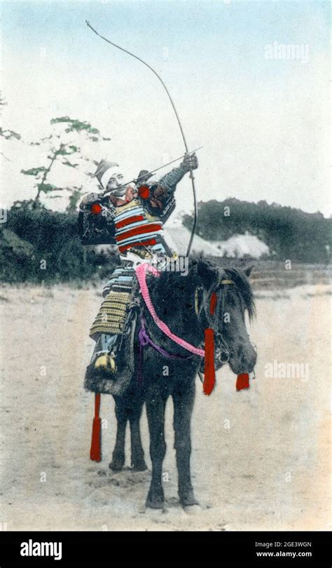 Old Japanese Hand Colored Postcard Circa 1900 Of A Horse Mounted