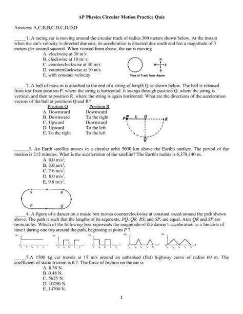 Ap Physics Circular Motion Practice Quiz Answers A C B B C D C